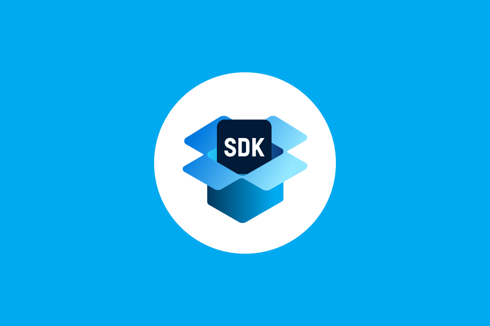 Weißer Kreis mit SDK-Box auf blauem Hintergrund