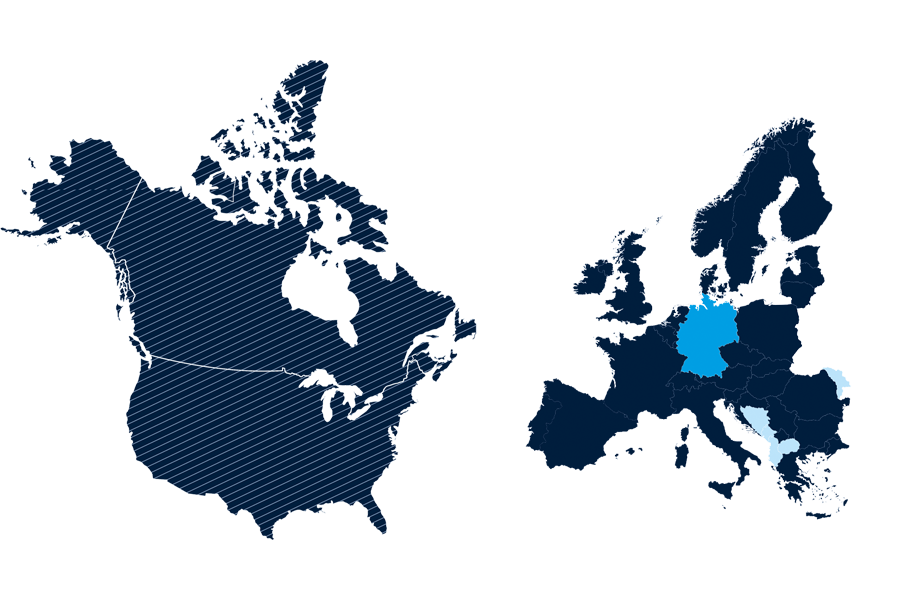 Europa und Amerika-Karte zur Verfügbarkeit von FEIG PayServ